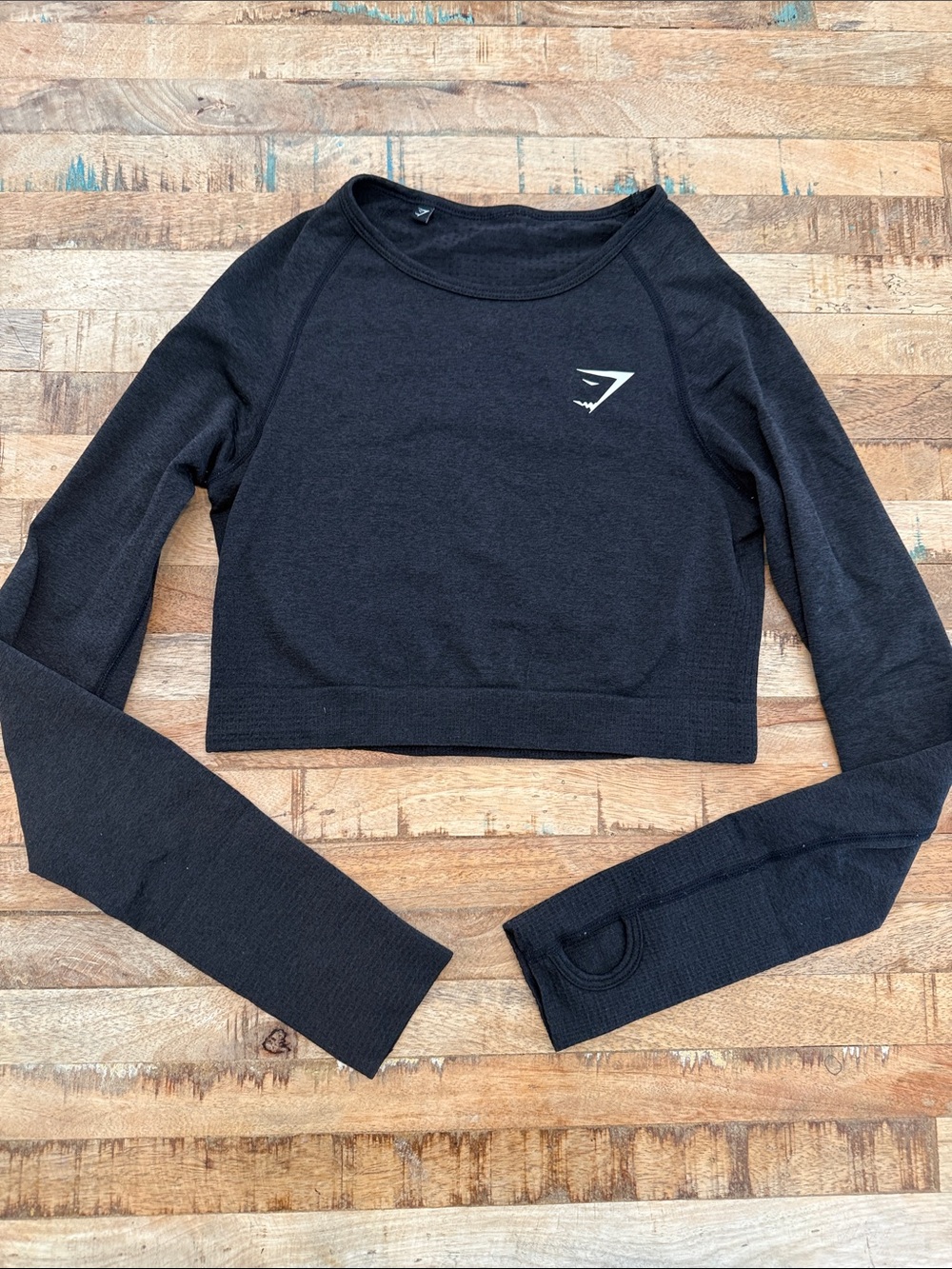 Gymshark Black Cropped Long-Sleeve Seamless Crew Top